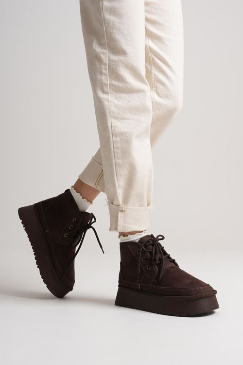 Elena Kadın Acı Kahve Kışlık İçi Kürklü Kalın Taban Bot