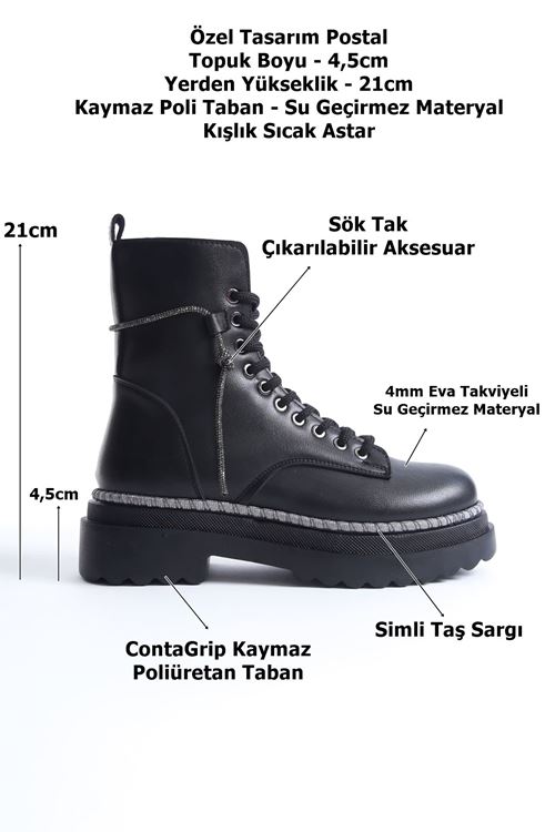 Karma Özel Tasarım Kışlık Siyah Kalın Tabanlı Kadın Bot