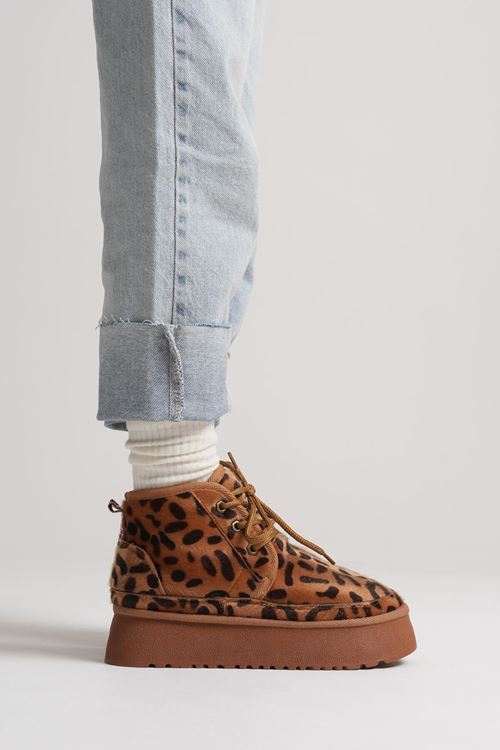 Elena Kadın Kışlık İçi Kürklü Kalın Taban Leopar Desen Bot