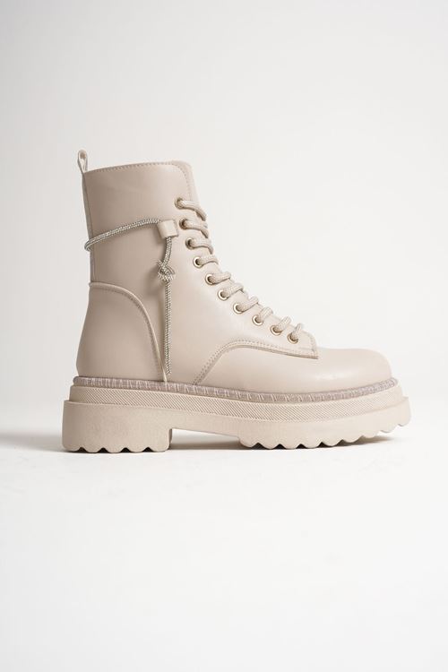 Karma Özel Tasarım Kışlık Bej Kalın Tabanlı Kadın Bot