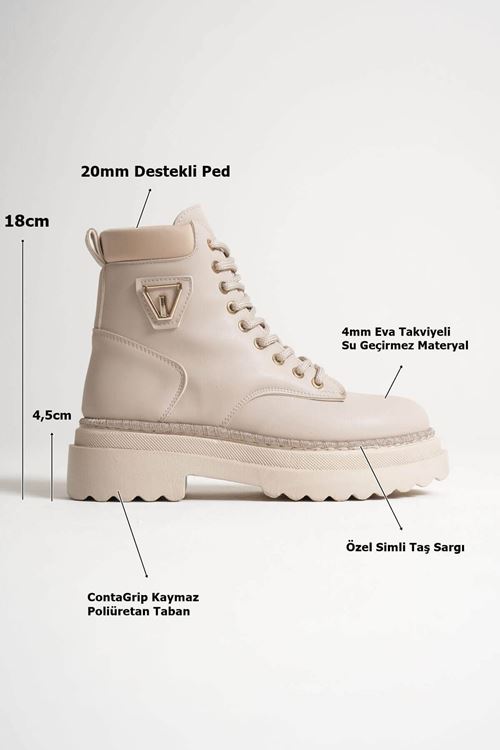 Fiora Özel Tasarım Kadın Kışlık Kalın Tabanlı Bej Bot