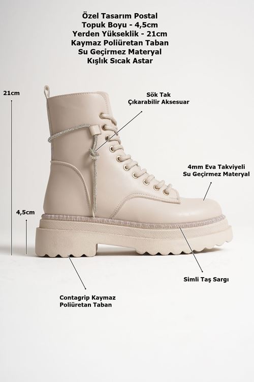 Karma Özel Tasarım Kışlık Bej Kalın Tabanlı Kadın Bot