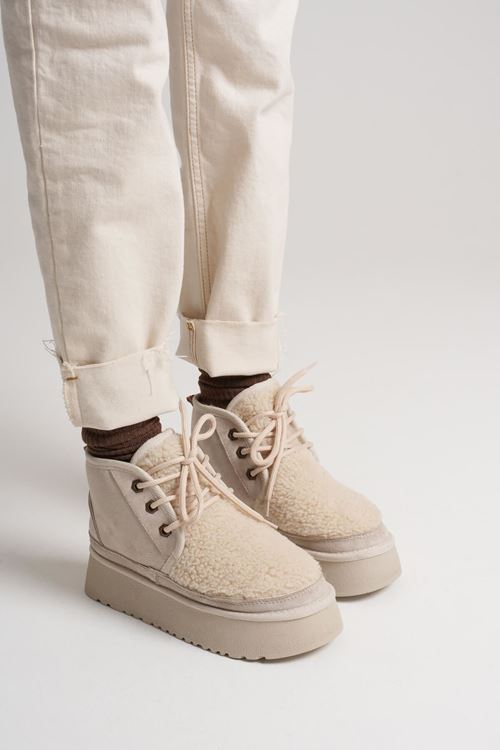 Loana Kadın Kürklü Bej Kışlık Kalın Tabanlı Bot
