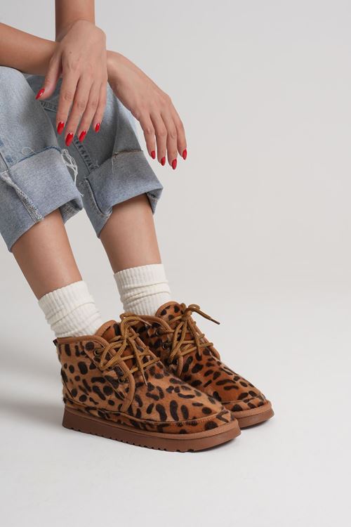 Daria Kadın Kışlık Leopar Desen İçi Kürklü Bot