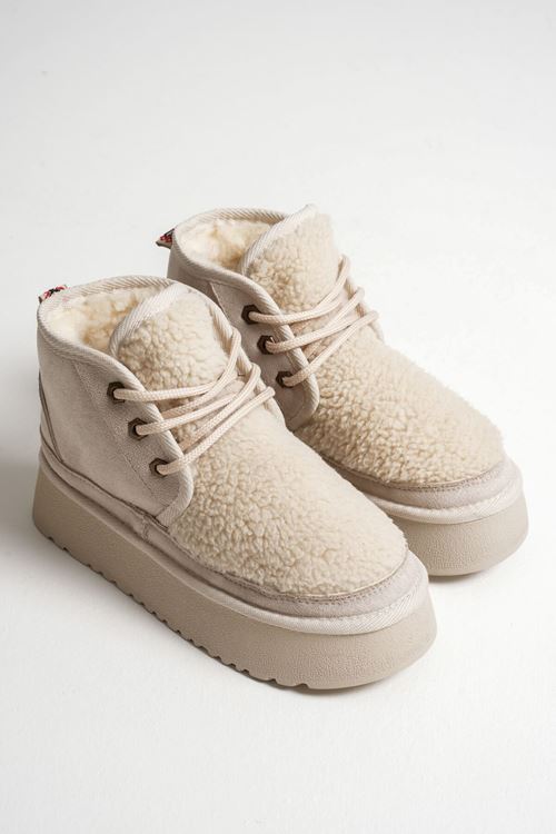 Loana Kadın Kürklü Bej Kışlık Kalın Tabanlı Bot