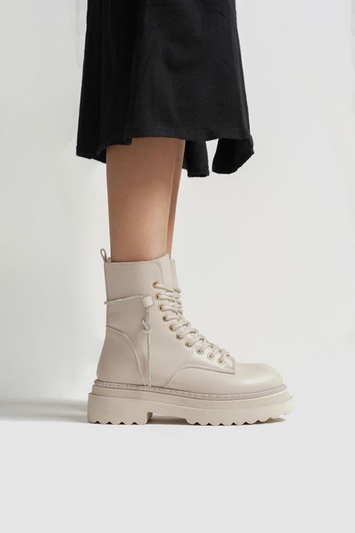 Karma Özel Tasarım Kışlık Bej Kalın Tabanlı Kadın Bot