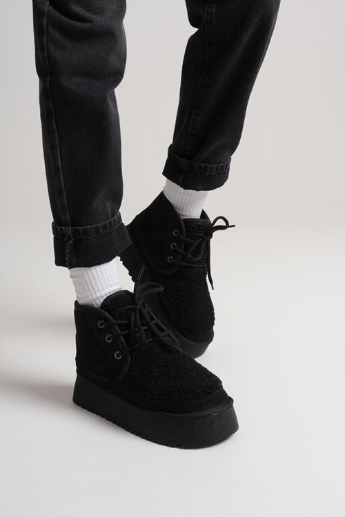 Loana Siyah Kürklü Kadın Kışlık Kalın Tabanlı Bot