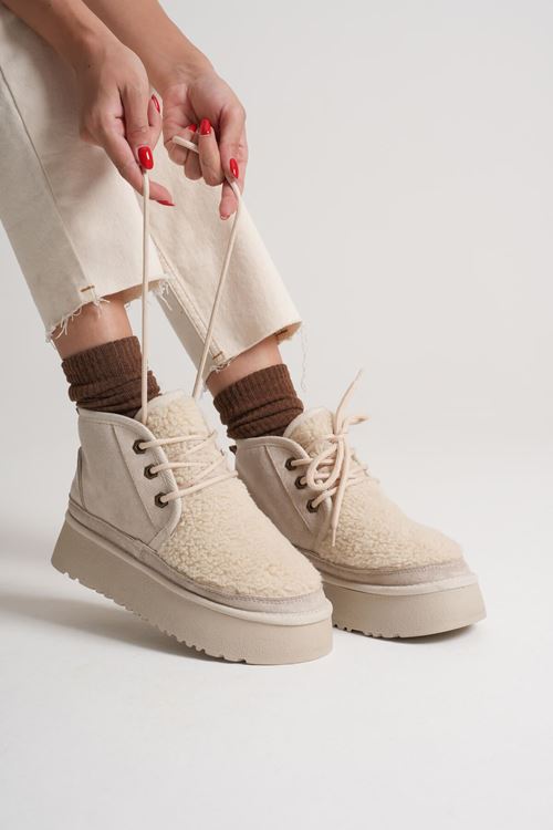 Loana Kadın Kürklü Bej Kışlık Kalın Tabanlı Bot