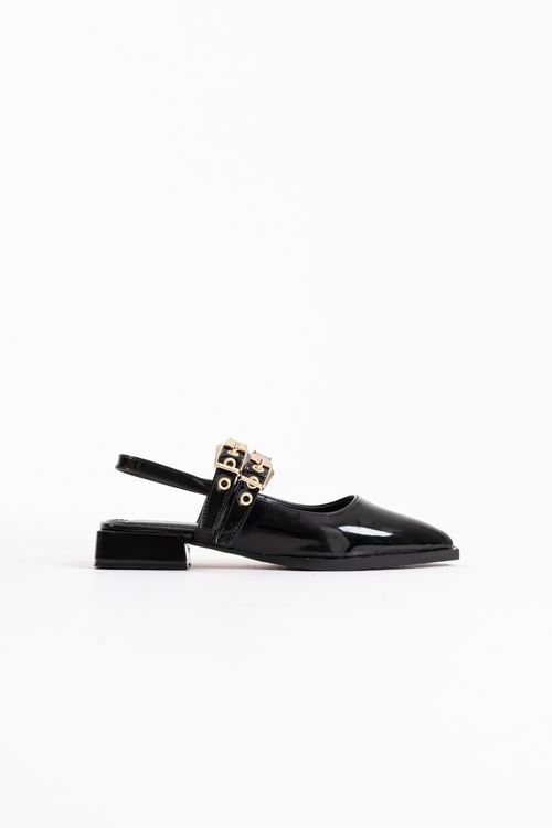 Blues Siyah Rugan Kemer Detaylı Kadın Topuklu Ayakkabı