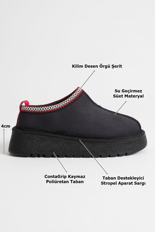 Elsa Kadın Siyah Kışlık Kürklü Terlik