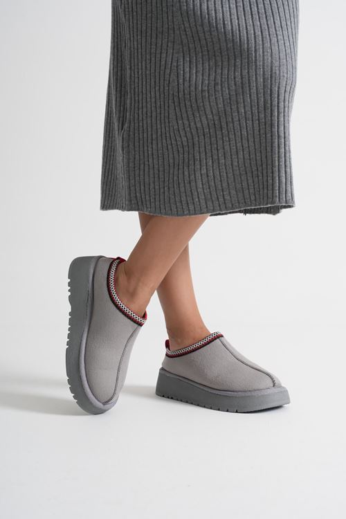 Elsa Kadın Gri Kışlık Kürklü Terlik