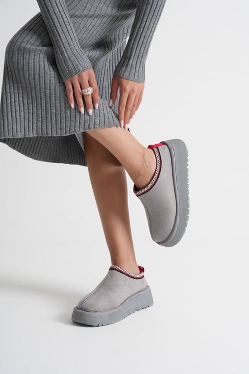 Elsa Kadın Gri Kışlık Kürklü Terlik