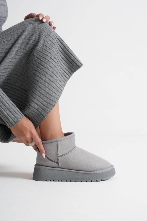 Alina Kadın Gri Kışlık Kürklü Bot