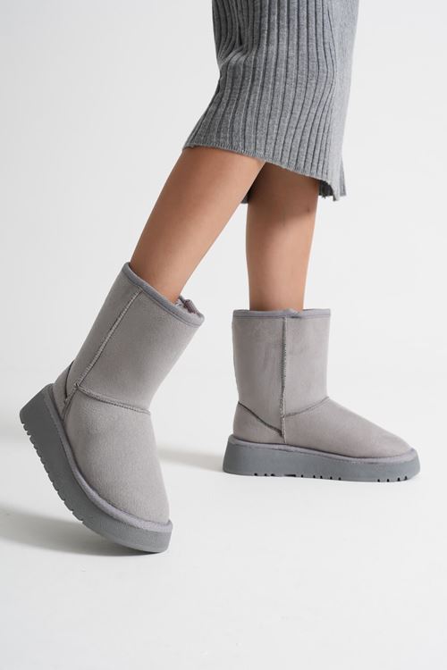 Anisa Kadın Gri Kışlık Kürklü Bot