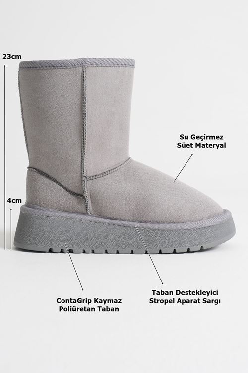Anisa Kadın Gri Kışlık Kürklü Bot