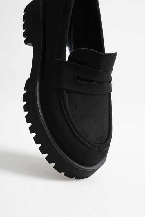 Noir Kadın Günlük Siyah Süet Loafer Ayakkabı