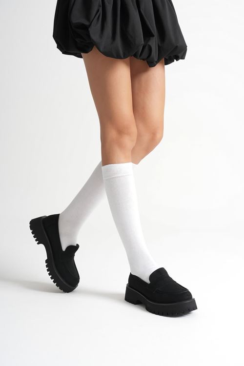 Noir Kadın Günlük Siyah Süet Loafer Ayakkabı