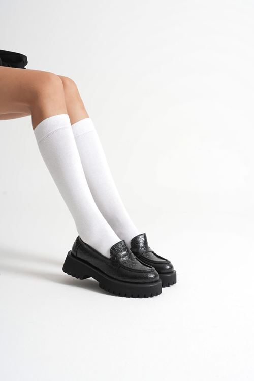 Noir Kadın Günlük Siyah Kroko Loafer Ayakkabı