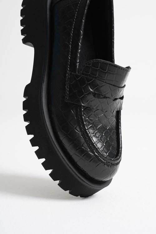 Noir Kadın Günlük Siyah Kroko Loafer Ayakkabı