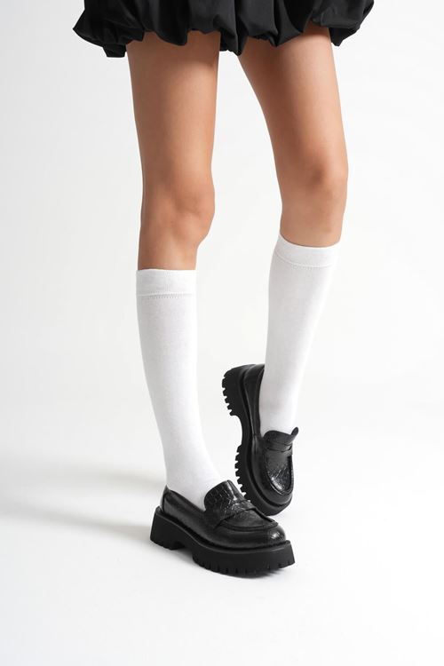 Noir Kadın Günlük Siyah Kroko Loafer Ayakkabı