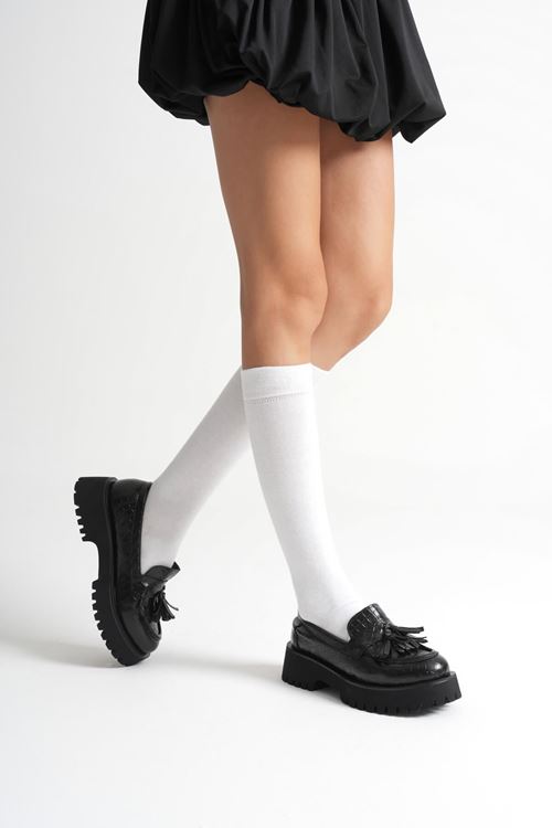 Mina Kadın Günlük Siyah Kroko Baskılı Loafer Ayakkabı