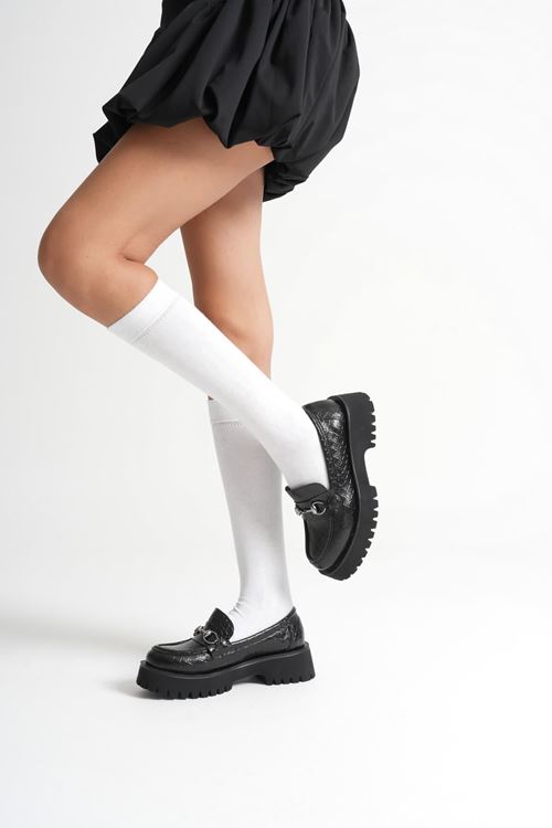 Lara Toka Detaylı Siyah Kroko Baskılı Günlük Loafer Ayakkabı