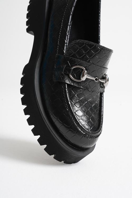 Lara Toka Detaylı Siyah Kroko Baskılı Günlük Loafer Ayakkabı
