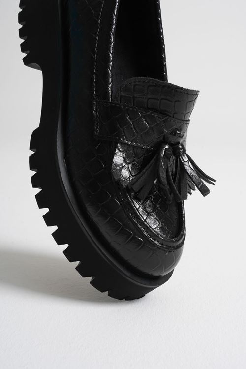 Mina Kadın Günlük Siyah Kroko Baskılı Loafer Ayakkabı