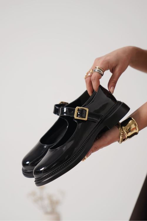 Briana Siyah Rugan Toka Detaylı Mary Jane Ayakkabı