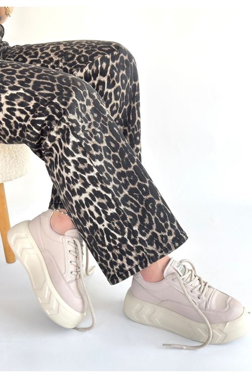 Emwa Bej Cilt Bağcıklı Spor Ayakkabı