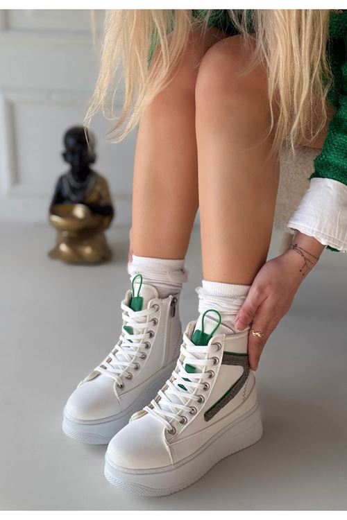Joila Beyaz Cilt Yeşil Detaylı Bot