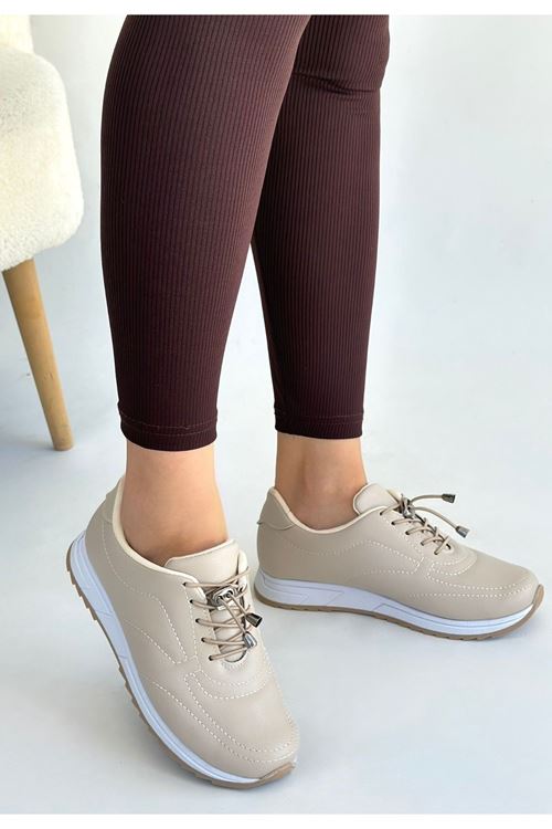 Finna Bej Cilt Bağcıklı Spor Ayakkabı