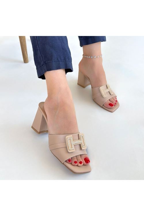 Erew Bej Cilt Topuklu Terlik