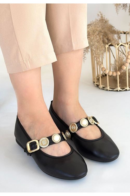 Atnis Siyah Cilt Babet Ayakkabı