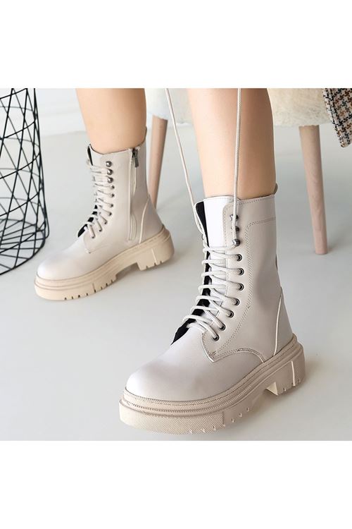 Caxa Bej Cilt Bağcıklı Bot