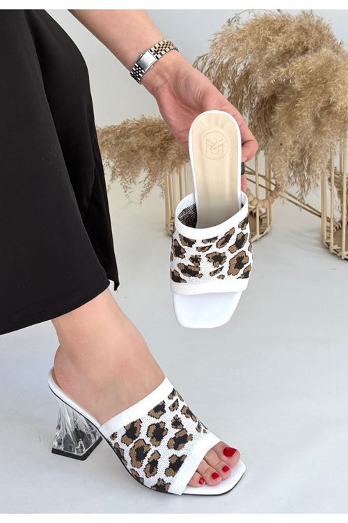 Evra Zebra Triko Topuklu Terlik