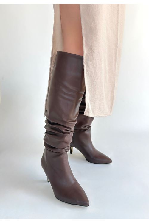 Zelya Kahverengi Cilt Topuklu Çizme