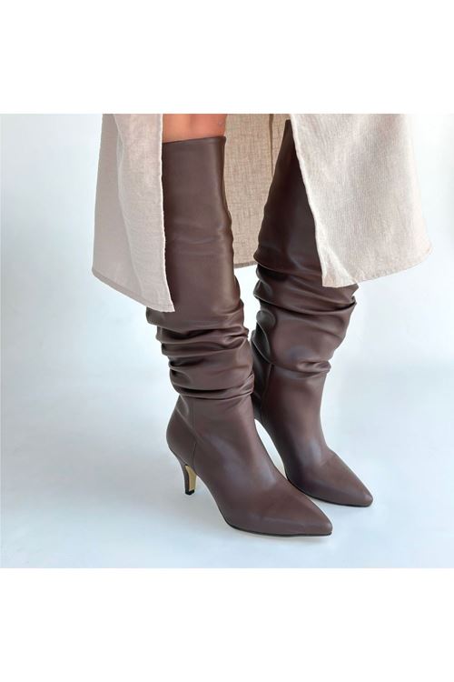 Zelya Kahverengi Cilt Topuklu Çizme