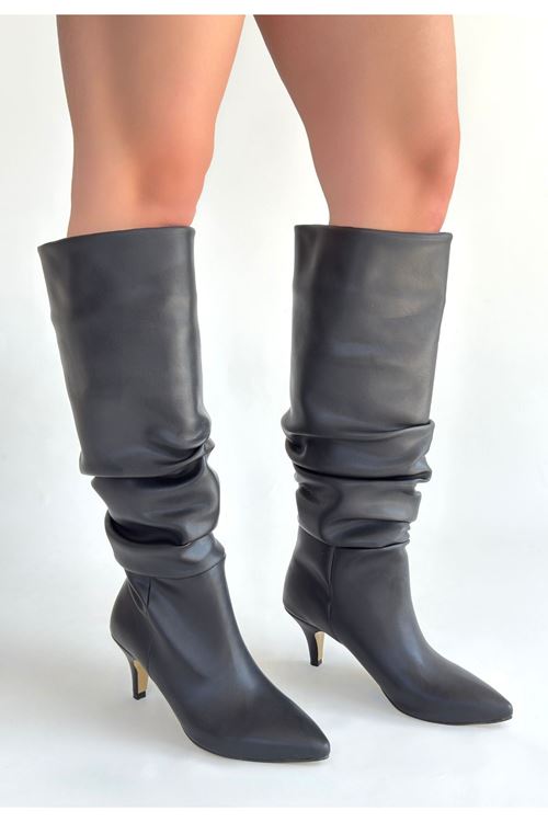 Zelya Siyah Cilt Topuklu Çizme
