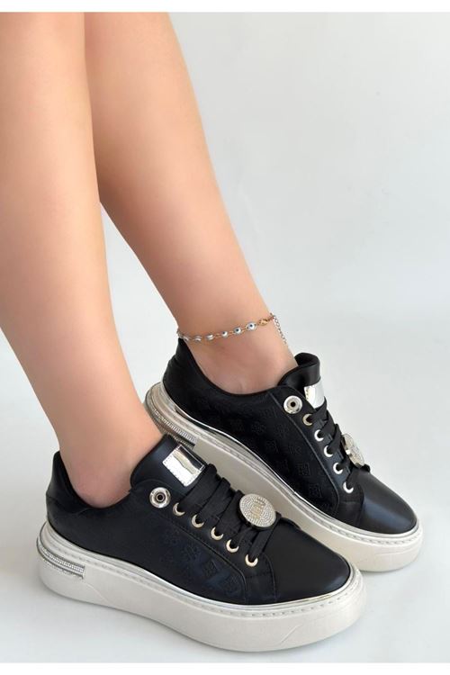 Jlar Siyah Cilt Bağcıklı Spor Ayakkabı