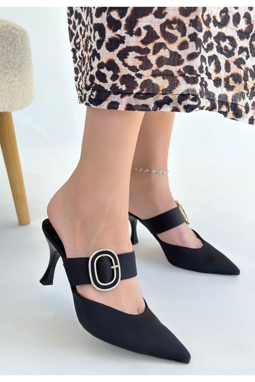 Yote Siyah Saten Topuklu Terlik