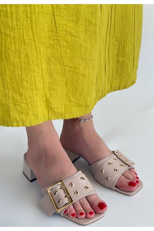 Ciey Bej Cilt Topuklu Terlik