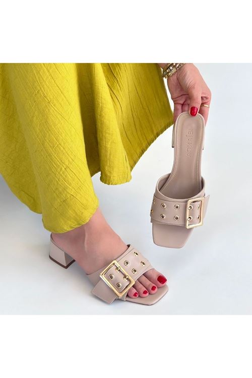 Ciey Bej Cilt Topuklu Terlik