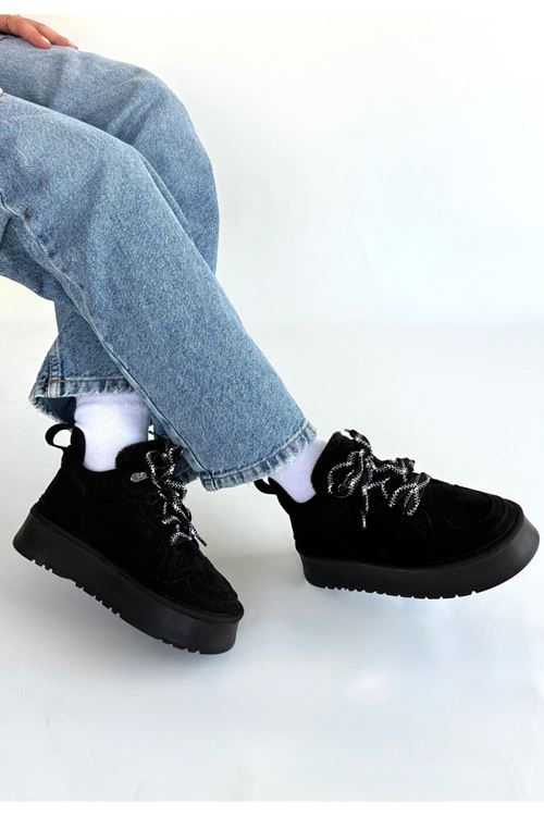 Muden Siyah Süet Bağcıklı Bot