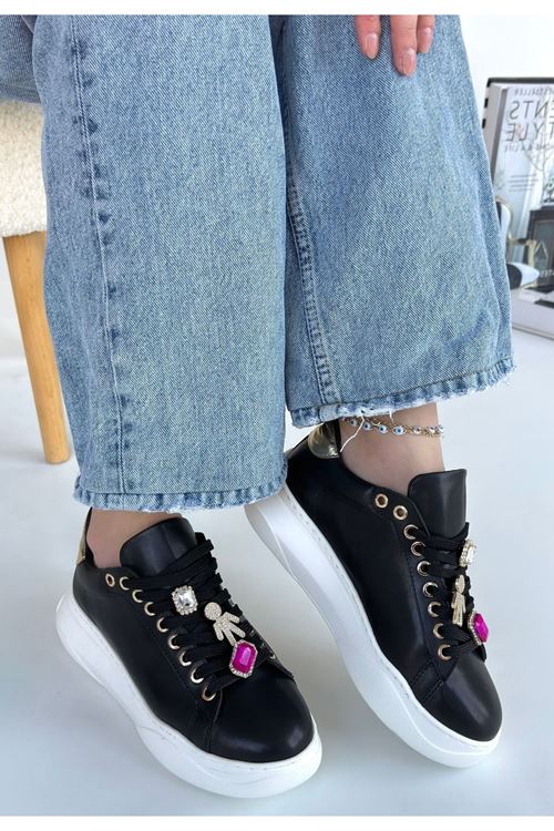 Gane Siyah Cilt Bağcıklı Spor Ayakkabı