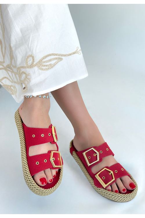 İces Kırmızı Nubuk Terlik