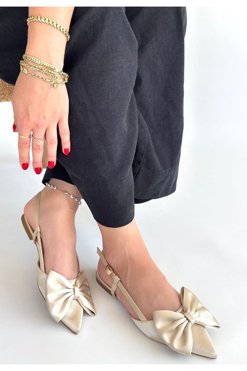 Cenya Bej Saten Babet Ayakkabı