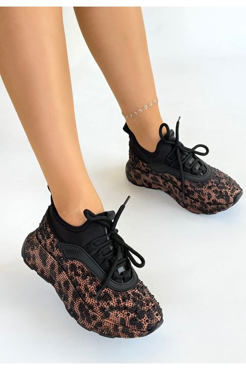 Rimay Kahverengi Cilt Boncuk İşlemeli Spor Ayakkabı