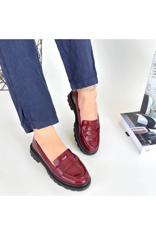 Narli Bordo Rugan Oxford Ayakkabı
