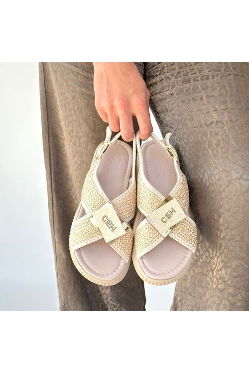 Cate Bej Hasır Cilt Sandalet